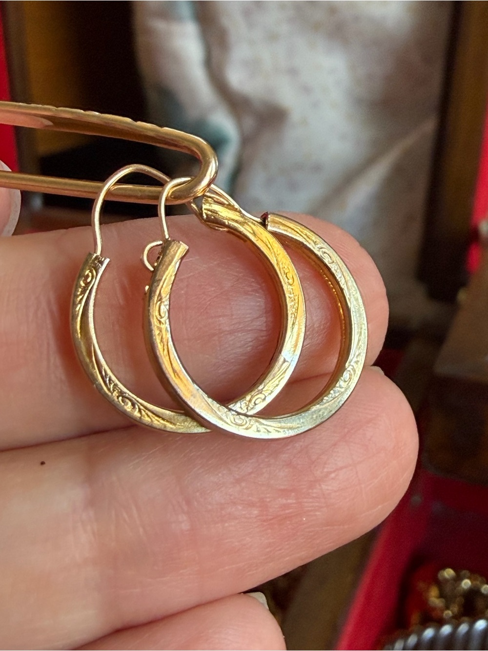 Vintage Gold Filled Hoop Earrings with Engraved Detail.